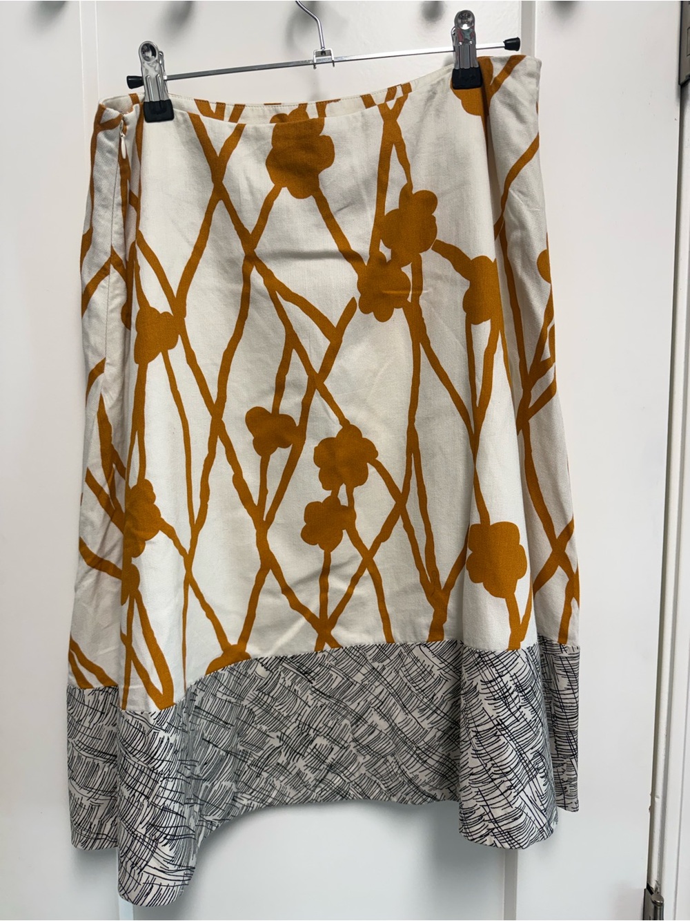 Anthropologie Maeve Mustard Floral-Print A-Line Skirt with Contrast Hem - Picture 2 of 3